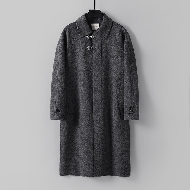 Herren Gerader Wollmix-Longcoat mit verdeckter Front und dekorativen Knebelverschlüssen Drune