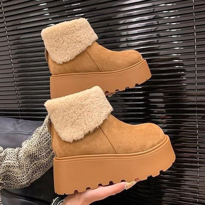 Damen Gefütterte Plateau-Ankleboots mit Teddykragen und grober Profilsohle Drune