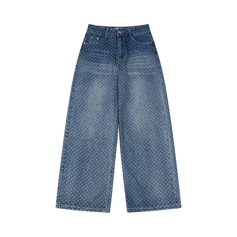 Damen High‑Waist Weite Denim‑Culotte mit Allover‑Punktmuster Drune