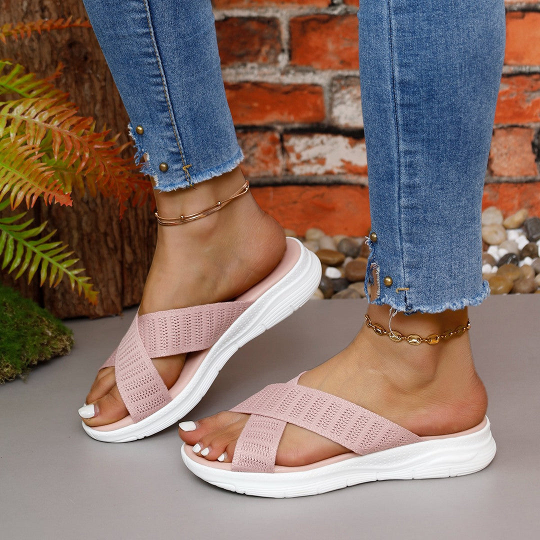Damen Atmungsaktive und elegante Schlüpfsandalen mit Kreuzband-Wickeldesign Drune