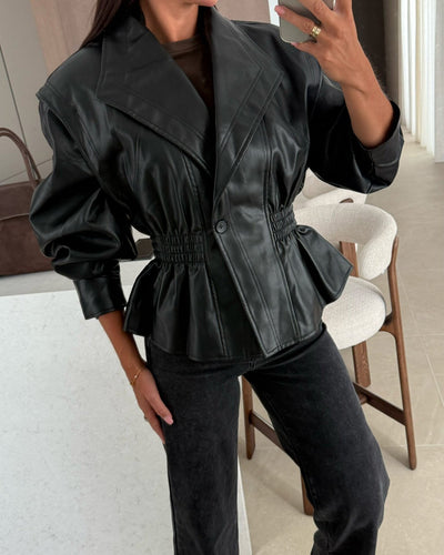 Drune | Revers Taille Cropped Pu-Jacke