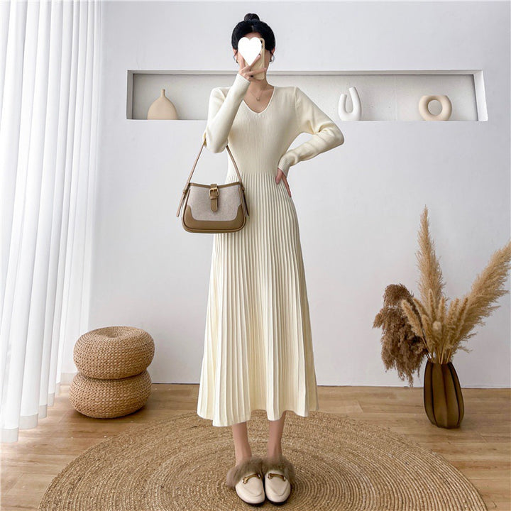 Damen Maxikleid mit Rippstruktur und elegantem V-Ausschnitt Drune