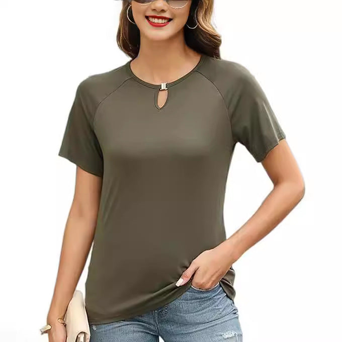 Damen modisches T-Shirt mit dekorativem Schlitz Drune
