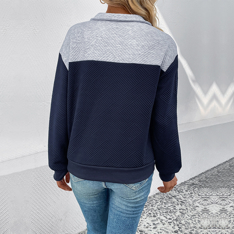 Damen Strukturierter Stehkragen-Sweatshirtpullover mit Knopfleiste Drune