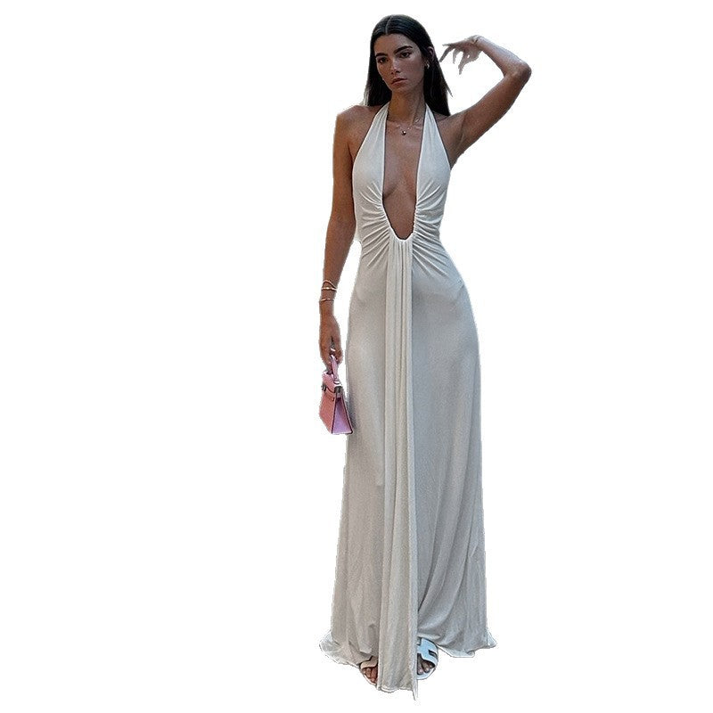 Damen Maxikleid mit tiefem V-Ausschnitt und raffiniertem Drapierungsdesign Drune