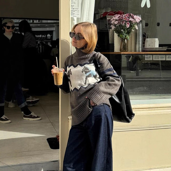 Damen Oversize-Rollkragenpullover mit Norweger-Intarsien und gerippten Bündchen Drune