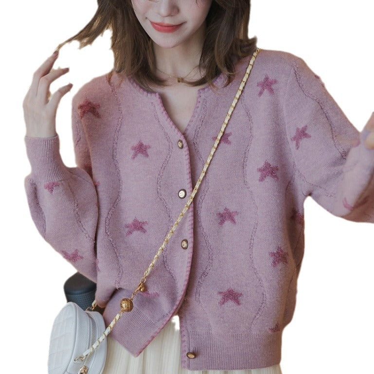 Damen Strickjacke mit floralem Muster und Knopfdetails Drune