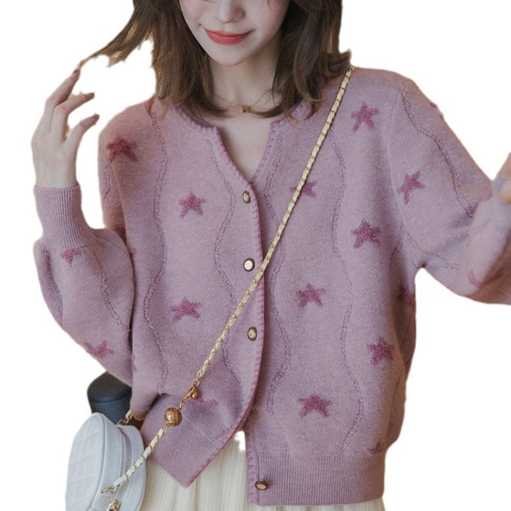 Damen Strickjacke mit floralem Muster und Knopfdetails Drune