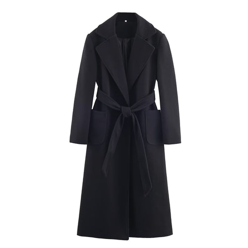 Damen Longline-Mantel mit breitem Revers und Bindegürtel Drune