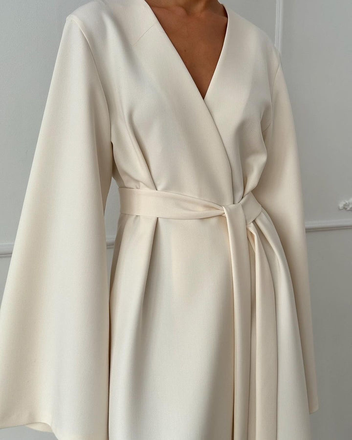 Damen Maxi-Kleid mit schickem V-Ausschnitt und weiten Ärmeln Drune