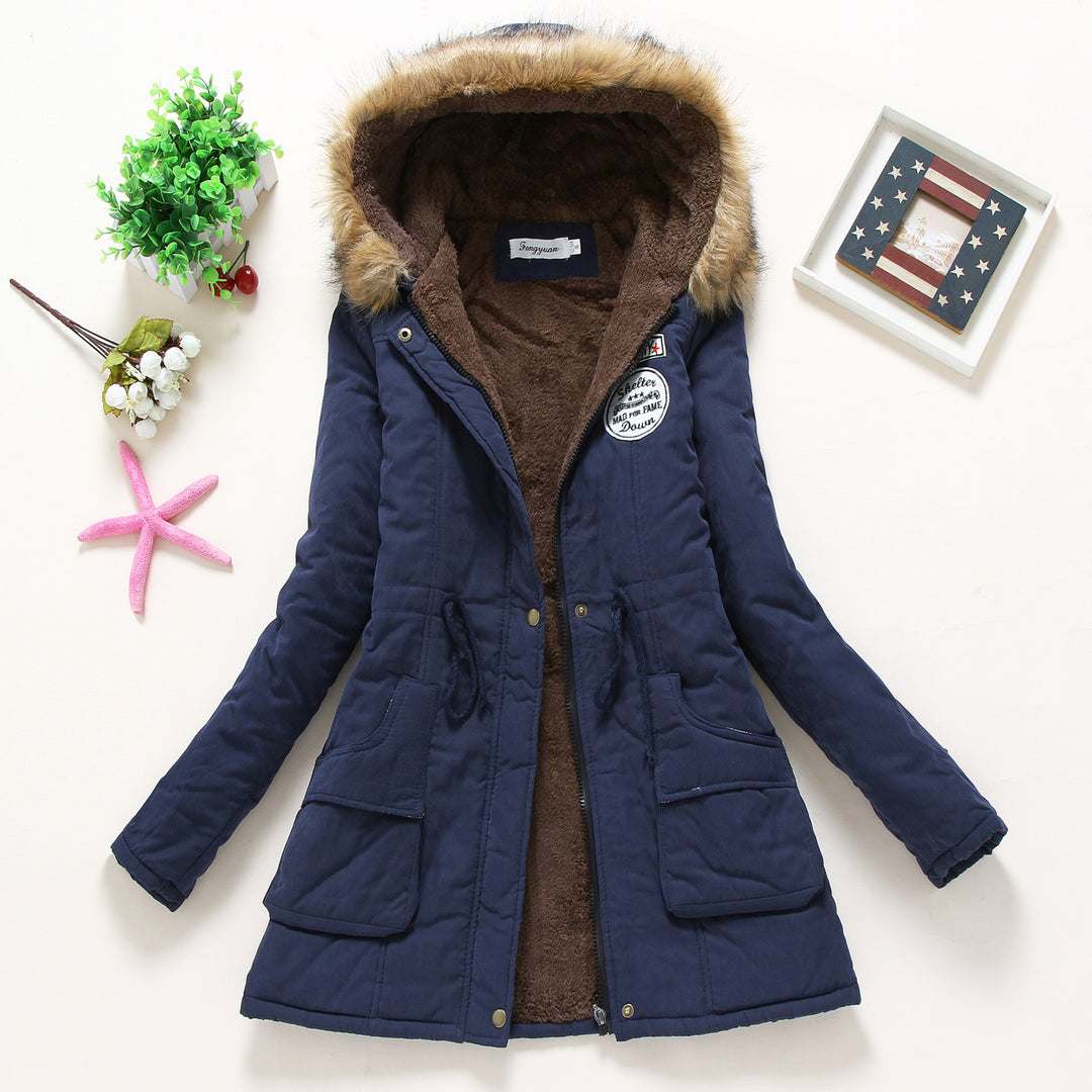 Damen taillierter Winterparka mit Teddyfutter Kunstfellkapuze und Tunnelzug Drune