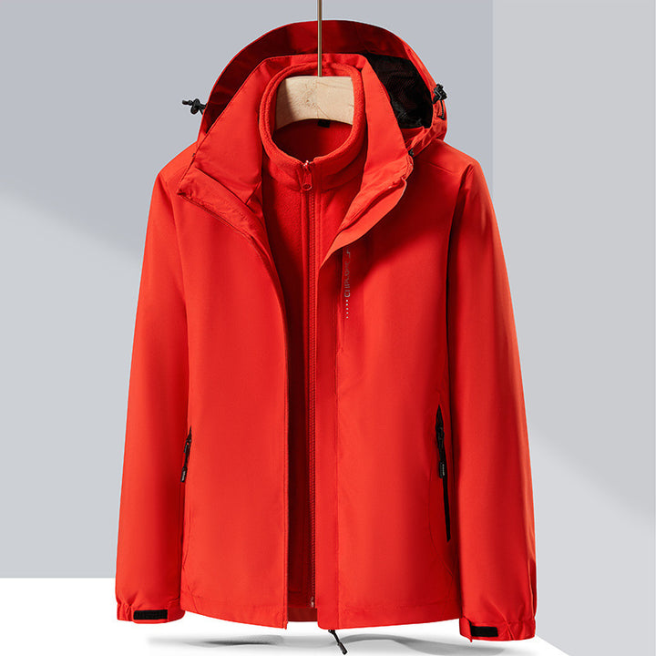 Herren zweilagige Softshell-Regenjacke mit abnehmbarem Fleece‑Innenlayer und verstellbarer Kapuze Drune