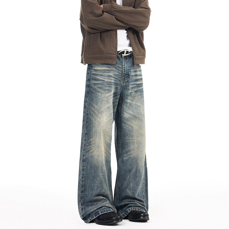 Herren Extremweite Vintage-Denim Baggy-Jeans mit tiefem Schritt und extra langer Saumlänge Drune