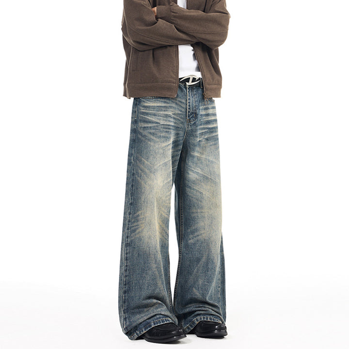 Herren Extremweite Vintage-Denim Baggy-Jeans mit tiefem Schritt und extra langer Saumlänge Drune