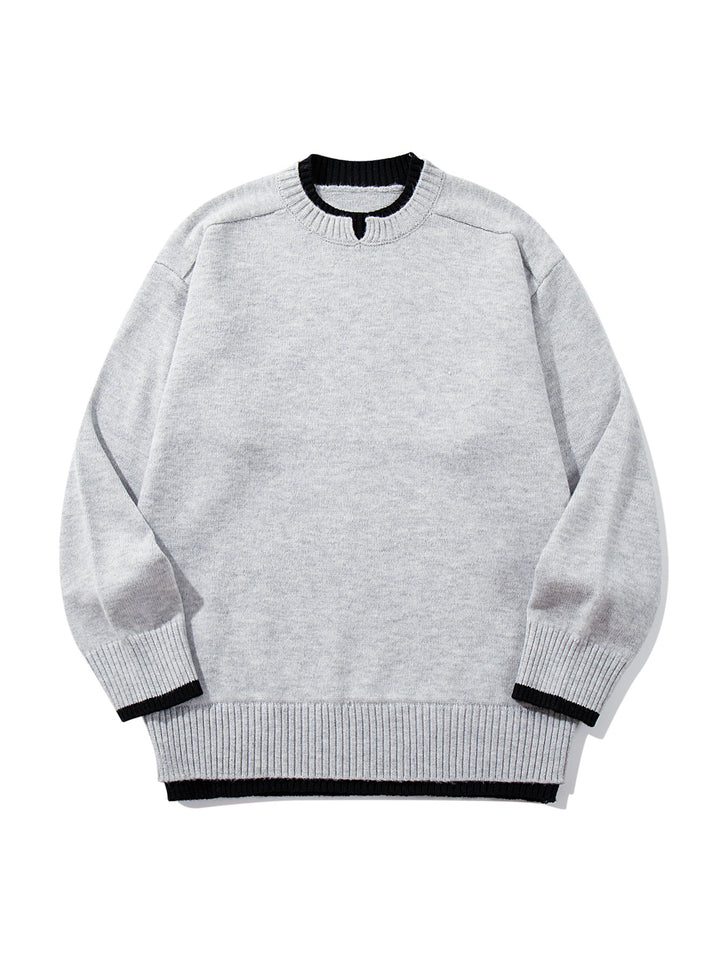 Damen Oversize‑Strickpullover mit kontrastiertem Rippkragen und verlängertem Bund Drune