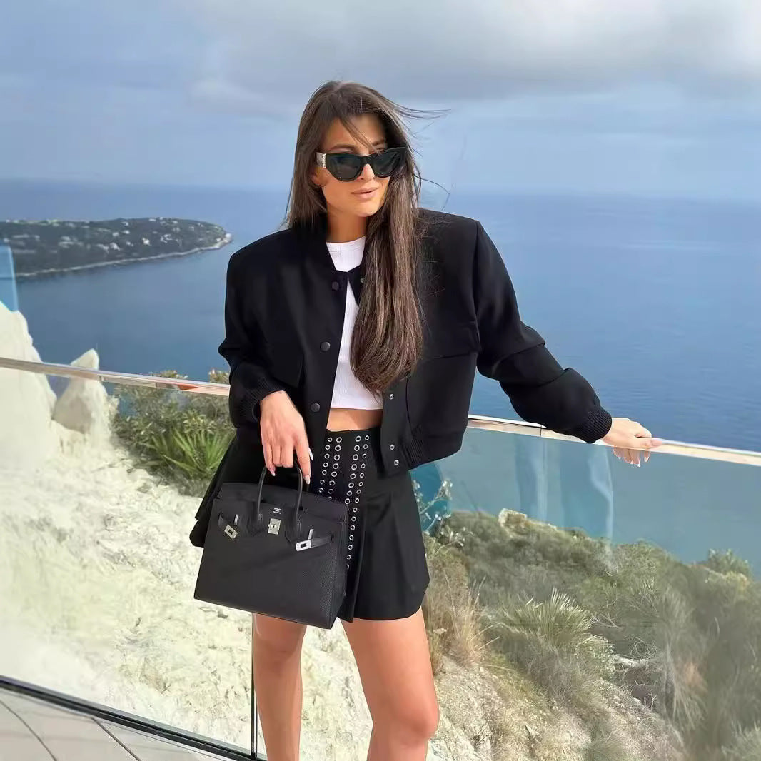 Damen Kurzjacke im Bomberstil mit Leoparden‑Fauxfell und Rippbündchen Drune