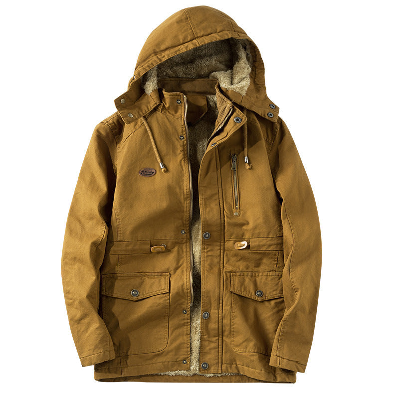 Herren Thermo-Canvasparka mit Kunstfell-Innenfutter, Kapuze und Multifunktions-Taschen Drune