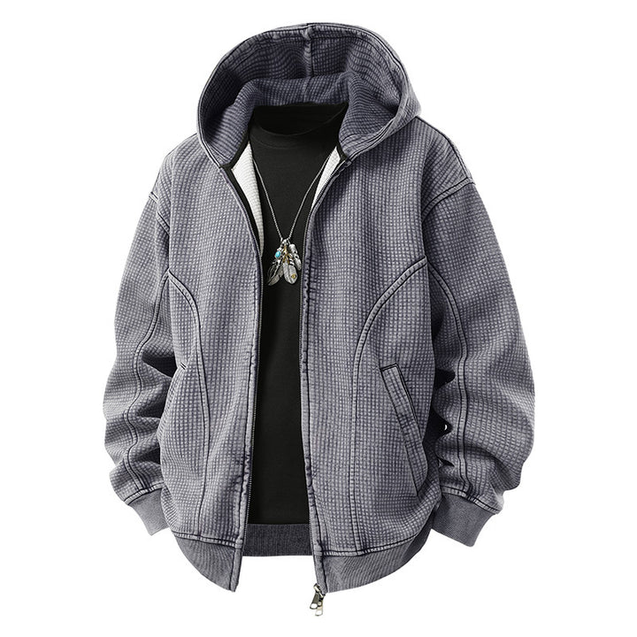 Herren Oversize-Waffelstruktur-Kapuzenjacke mit durchgehendem Reißverschluss Drune