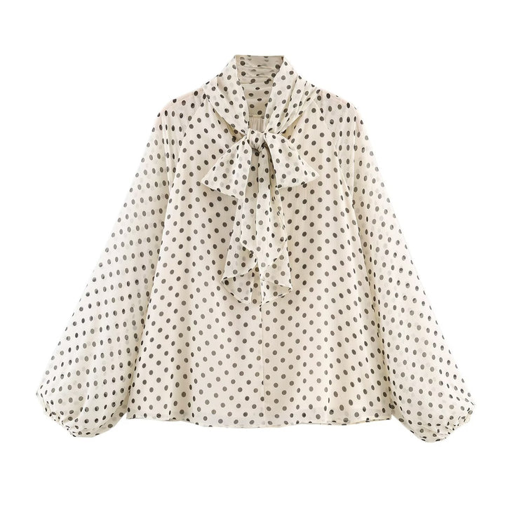 Damen 100+ Chiffonbluse mit Schleifenkragen, Puffärmeln und Tupfenprint Drune