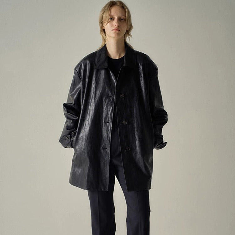 Damen Modische Kunstlederjacke mit übergroßem Schnitt Drune