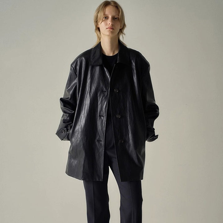 Damen Modische Kunstlederjacke mit übergroßem Schnitt Drune