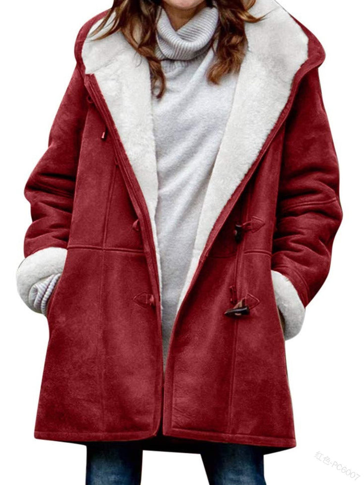 Damen Teddygefütterter Dufflecoat mit Kapuze, Kunstfell-Innenfutter und Knebelverschlüssen Drune