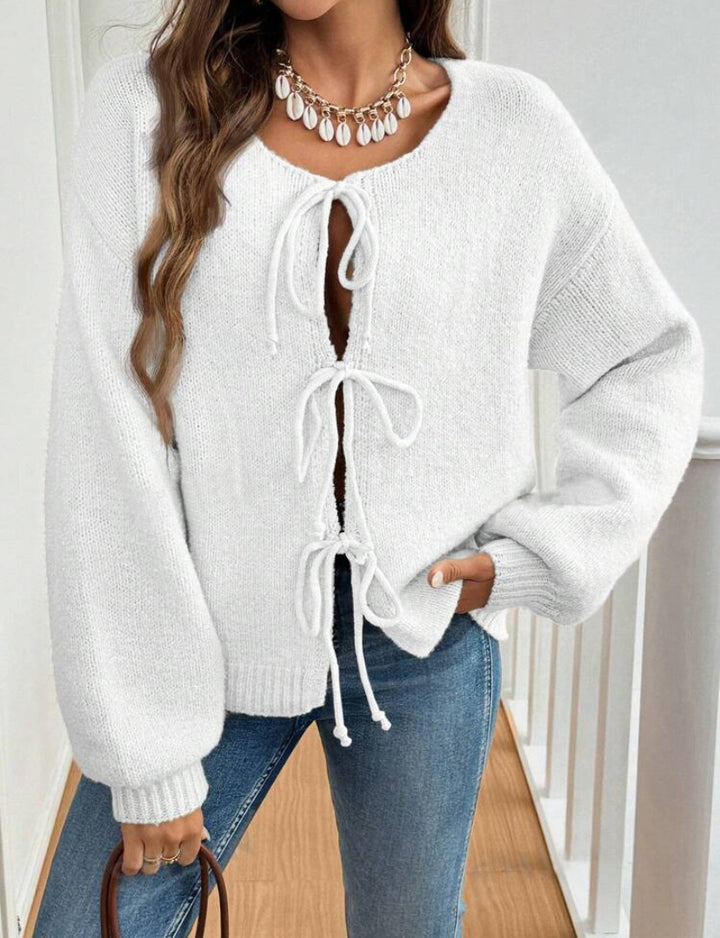 Damen Pullover mit Kordelzug und überschnittenen Ärmeln Drune