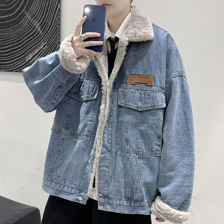 Herren Lässige und warme Jeansjacke mit Futter Drune