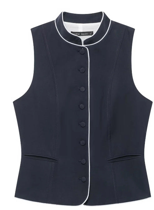 Damen Weite hochtaillierte Palazzo‑Hose mit Kontrastpaspel Drune