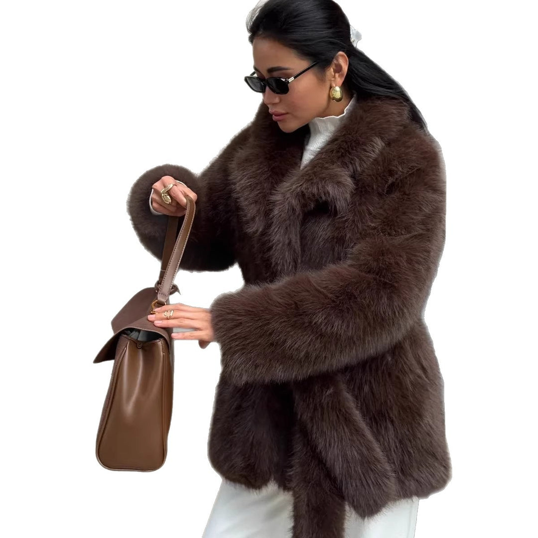 Damen Boxy-Kurzmantel aus extraflauschigem Hochflor mit Wickelgürtel Drune