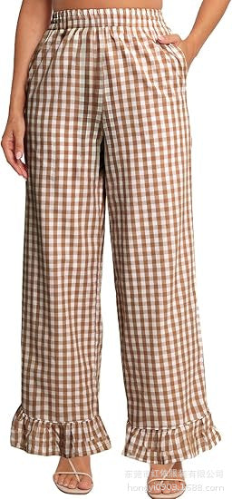 Damen Palazzo-Hose mit elastischem Bund, Seitentaschen und Rüschensaum Drune