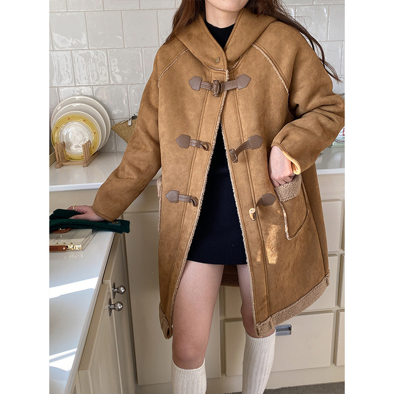 Damen modische Parka-Jacke mit praktischem Druckknopfverschluss Drune