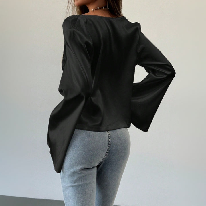 Damen elegante Bluse mit tiefem V-Ausschnitt und lässigem Knoten-Detail Drune