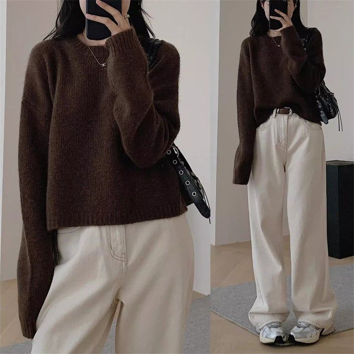 Damen Kuscheliger Strickpullover mit weitem Schnitt und lässigem Style Drune