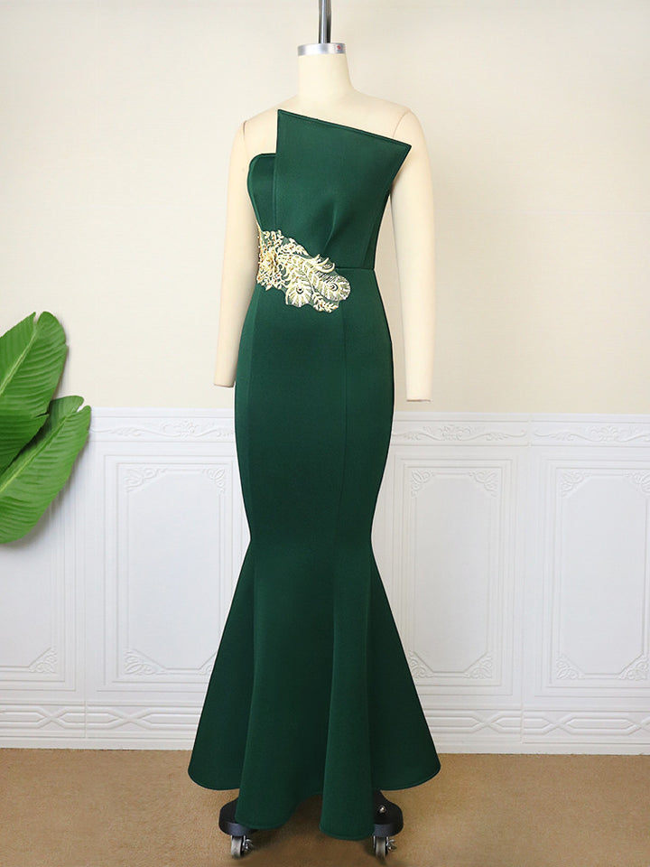 Damen Elegantes asymmetrisches Abendkleid mit floralen Verzierungen Drune