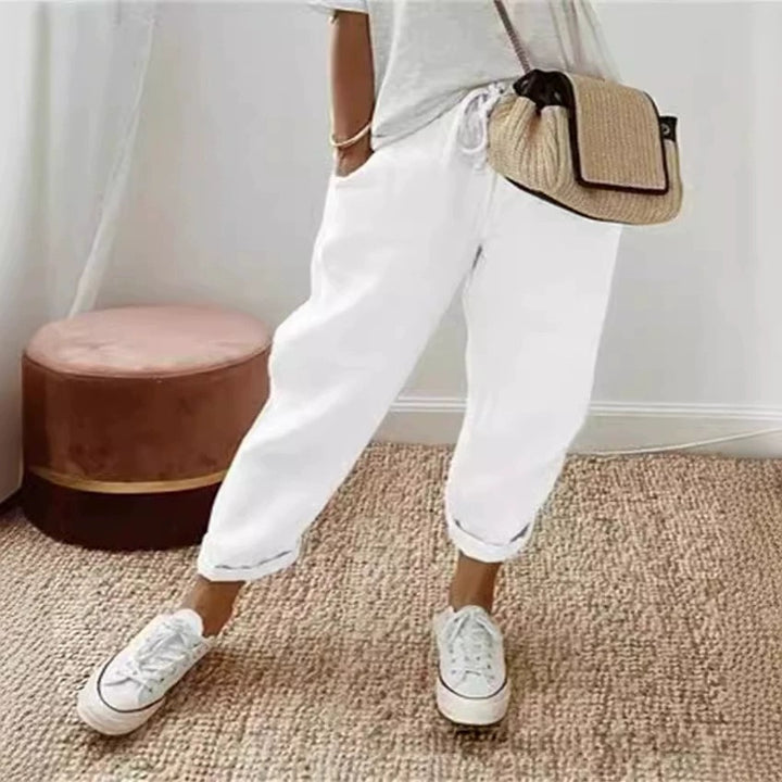 Damen Bequeme und lässige Chino-Hose mit elastischem Bund Drune
