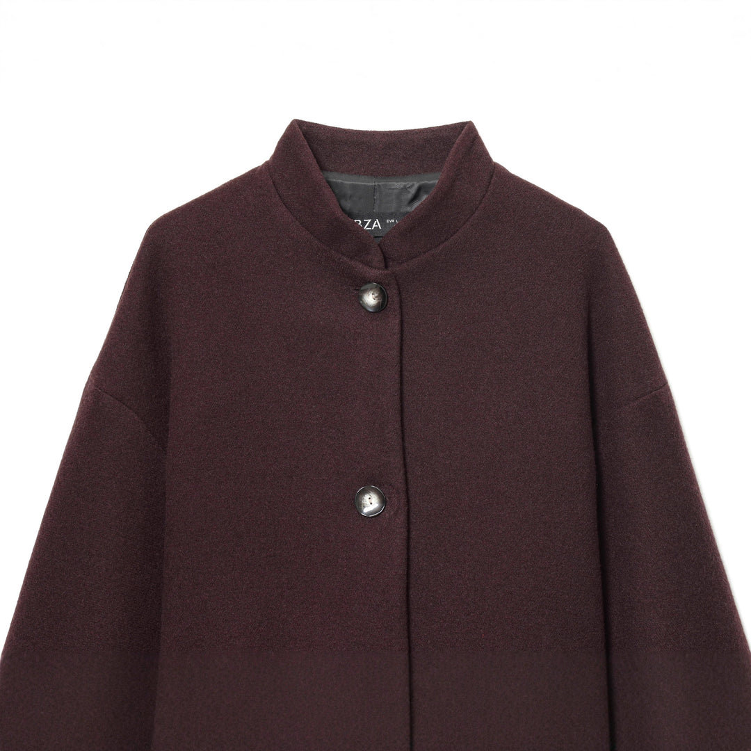 Damen nan langer Wollmantel mit Stehkragen, Druckknopfleiste, Bindegürtel und aufgesetzten Taschen Drune