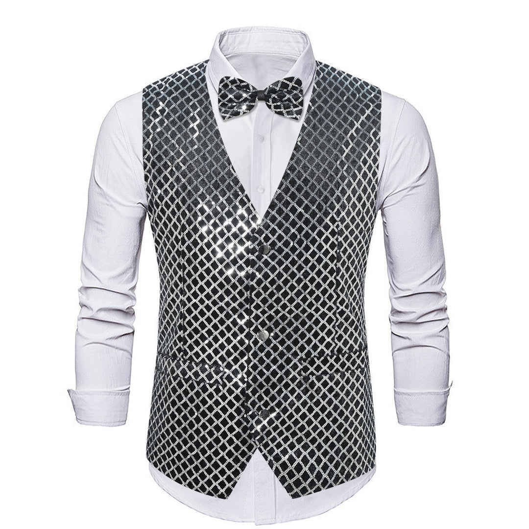 Herren eleganter Pailletten-Blazer mit passendem Fliegenverschluss Drune