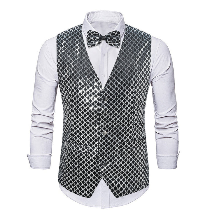 Herren eleganter Pailletten-Blazer mit passendem Fliegenverschluss Drune