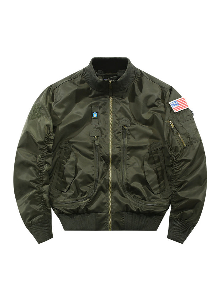 Herren Piloten-Bomberjacke mit Patchdetails und multifunktionalen Taschen Drune
