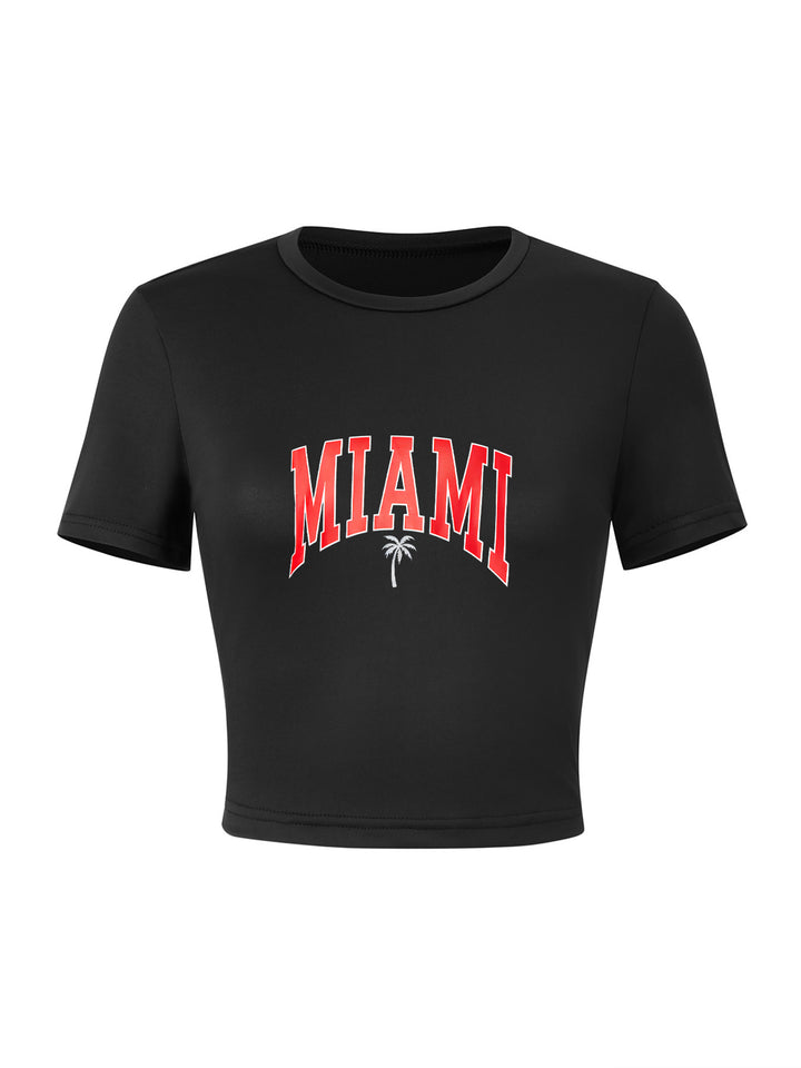 Damen Crop-T-Shirt mit kreativem Skelettdesign und inspirierendem Schriftzug Drune
