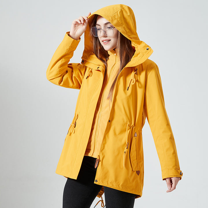 Damen Wasserabweisende taillierte Parka-Jacke mit Kapuze und Kordelzug Drune