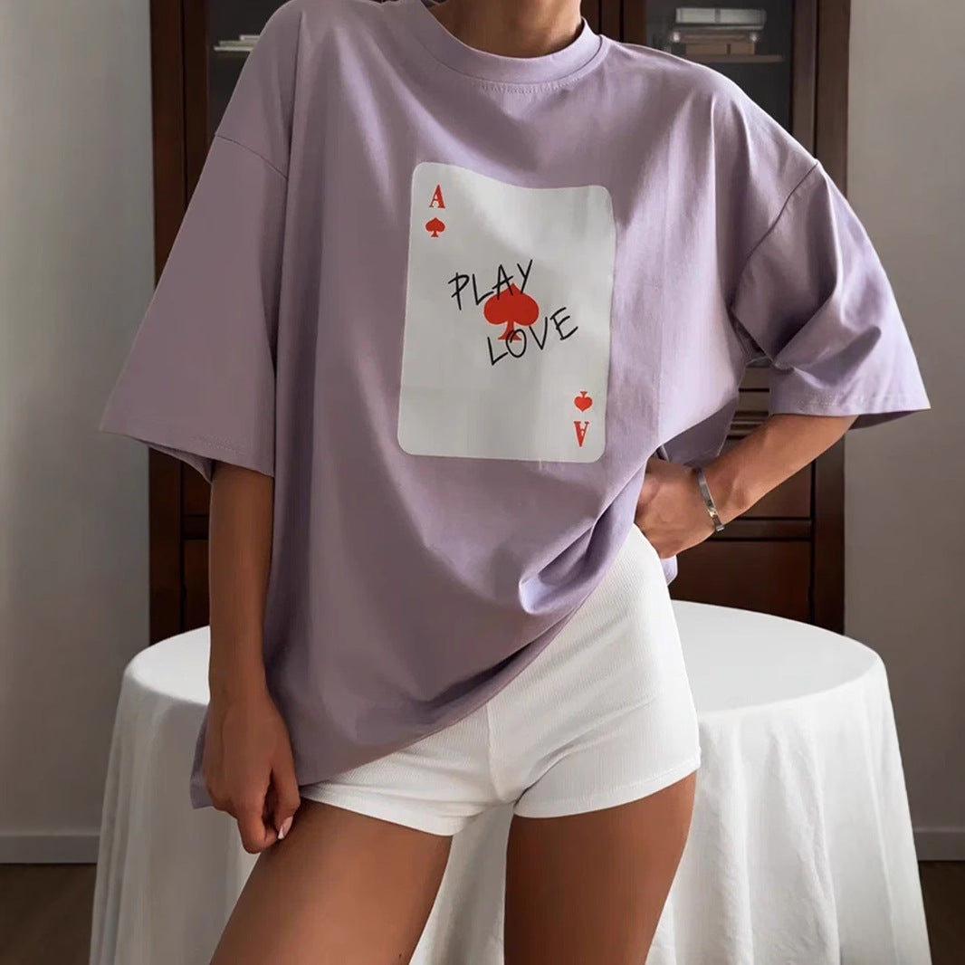 Damen Lässiges T-Shirt mit kreativem Kartenmotiv Drune