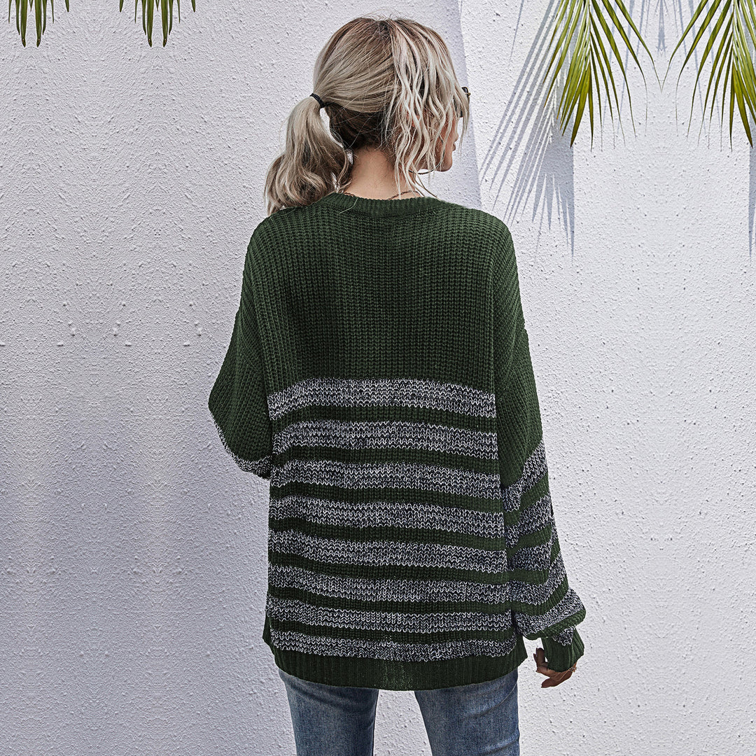 Damen Bequemer Strickpullover mit Streifenmuster Drune