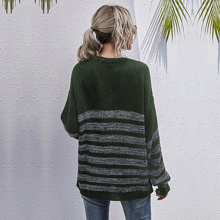Damen Bequemer Strickpullover mit Streifenmuster Drune