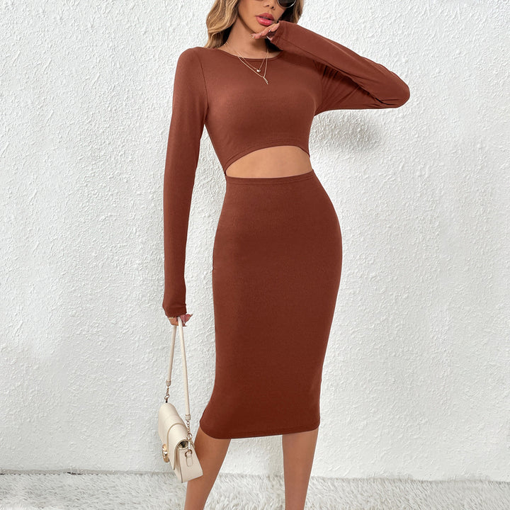 Damen figurbetontes Midi-Kleid mit Cut-Out-Details und langen Ärmeln Drune