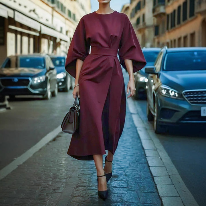 Damen Maxikleid mit voluminösen Ärmeln und schickem Gürtel Drune