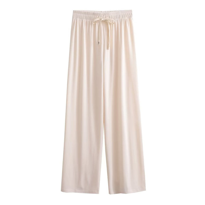 Damen weite Palazzohose mit elastischem Bund und dekorativem Kordelzug Drune