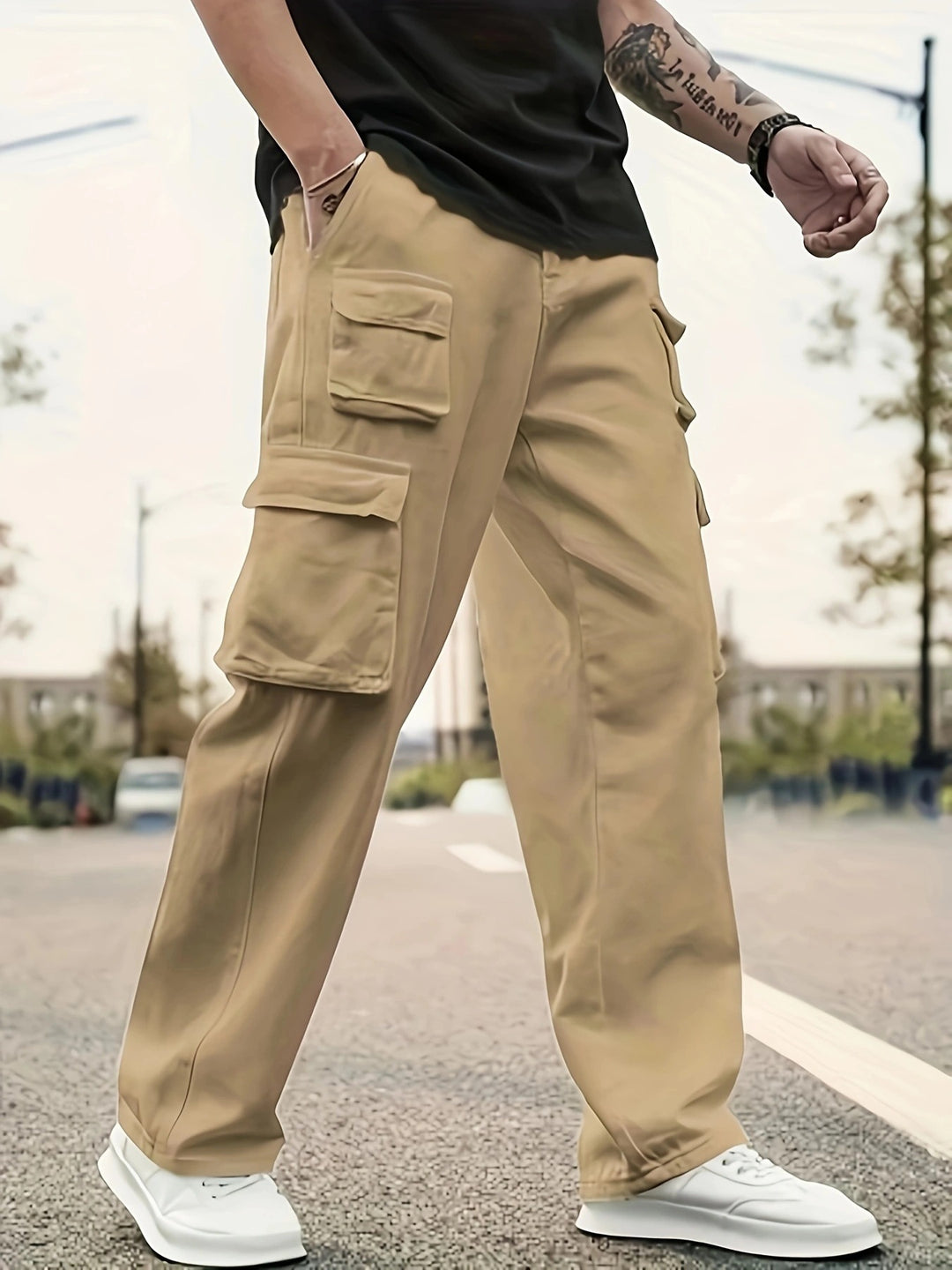Herren Modische Cargo-Hose mit praktischen Reißverschlusstaschen Drune
