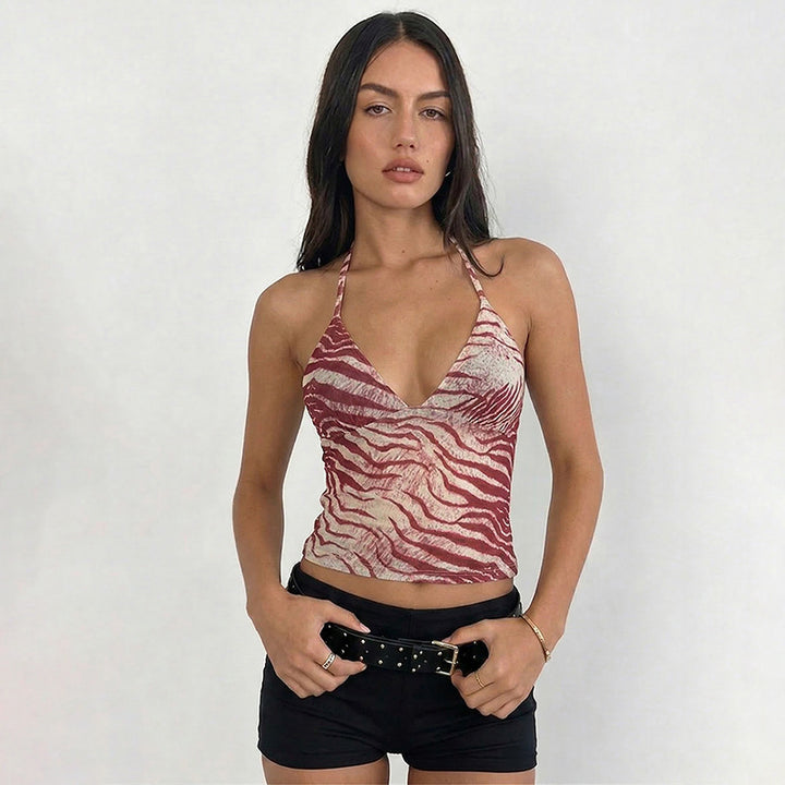 Damen Halter-Top mit exotischem Tiermuster und figurbetontem Schnitt Drune